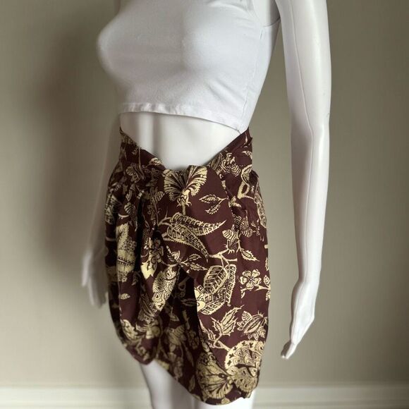 Isabel Marant Mini Skirt With Side Wrap Detail Brown White - Picture 2 of 5